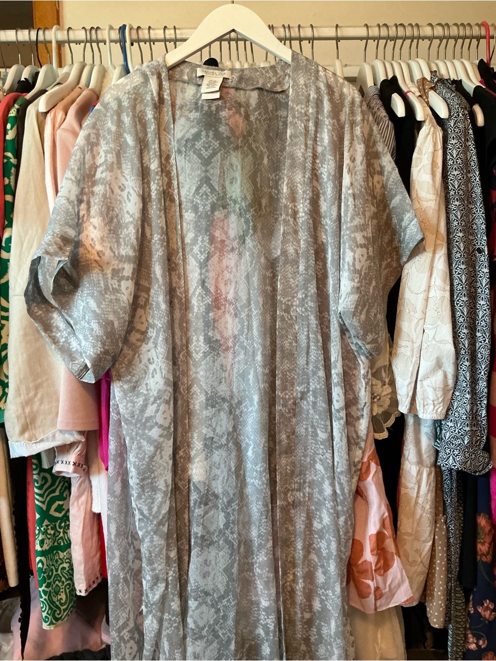 Rachel Zoe Sheer Gray Patterned Kimono one size